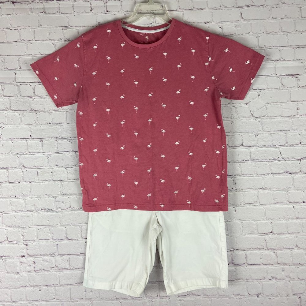 2 for $14 Guess Men's White Flat Front Shorts Sz: 33 + Denim & Flower Shirt Sz:L